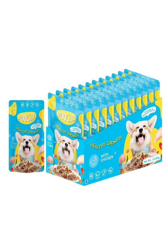 PETS EMPIRE Moochie Wet Dog Food (85g X 24) Grain Free Gavy Meal, Healthy Growth with Chicken, Carrot, Goji Berries and Brown Rice, High Protein Dogs Gravy Foods, Non-Veg Pet Meals for Dogs, Puppy - Image 1